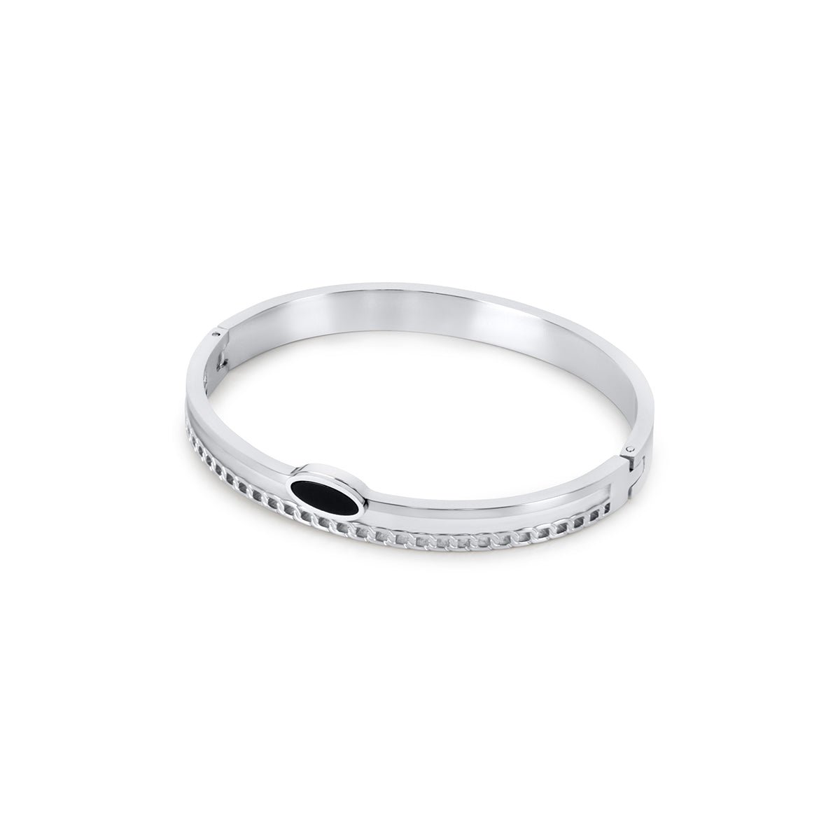 Oval Onyx Layered Bangle - Silver