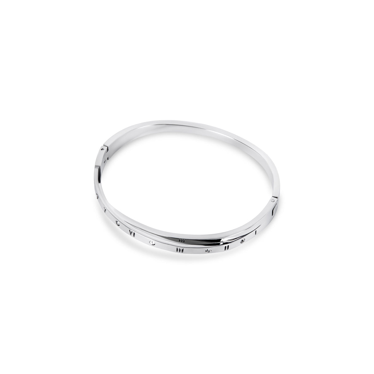 Roman Numeral Intertwine Bangle Bracelet - Silver