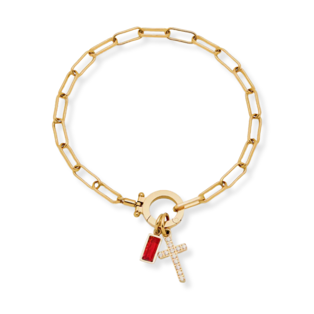 Annabella Birthstone Cross Bracelet
