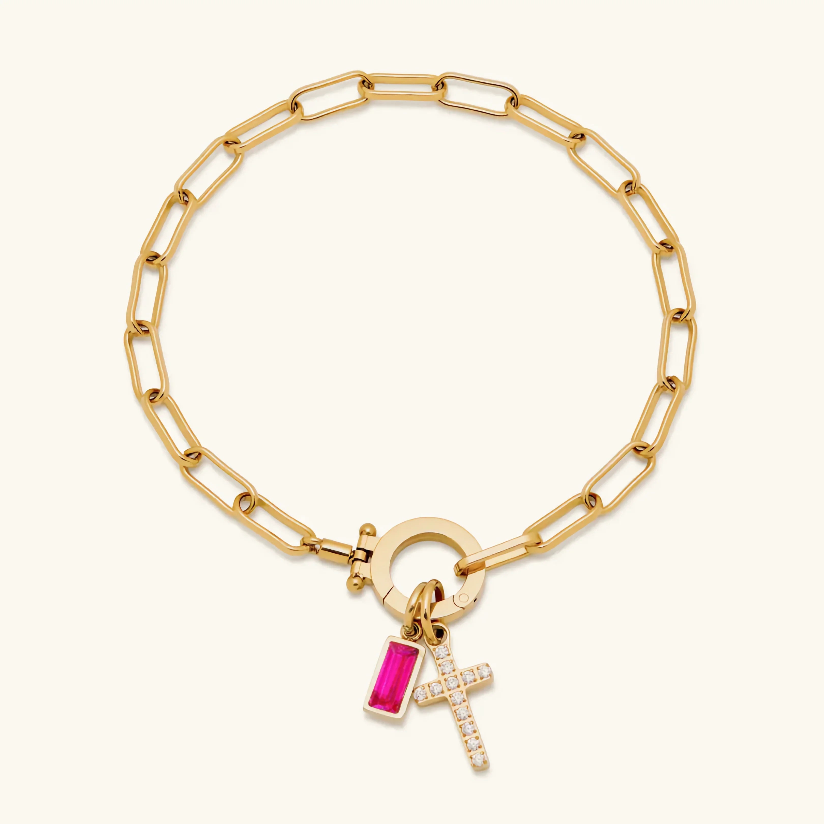 Annabella Birthstone Cross Bracelet