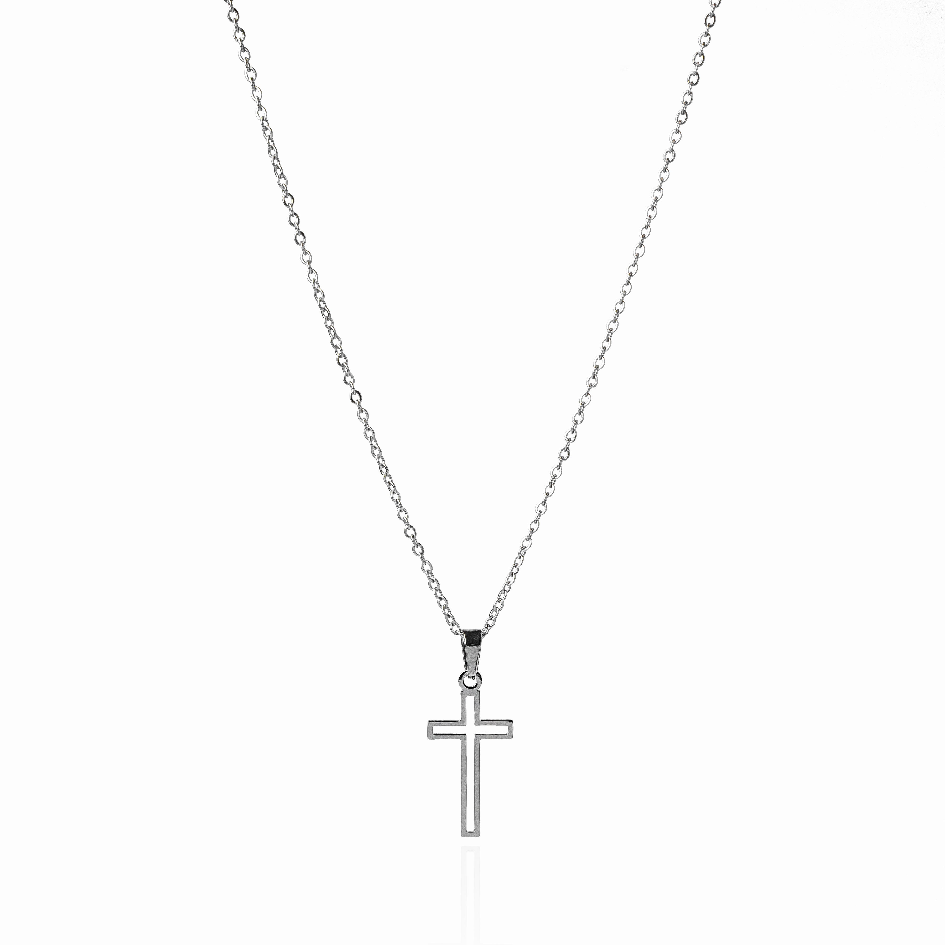 Hollow Cross Pendant Necklace - Silver