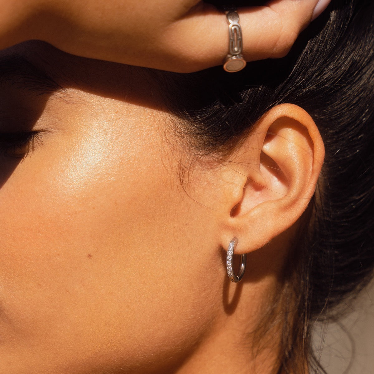 Arielle Stone Hoop Earrings - Silver