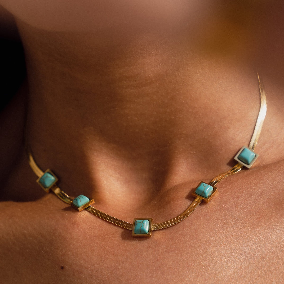 Aqua Stone Snake Chain Necklace