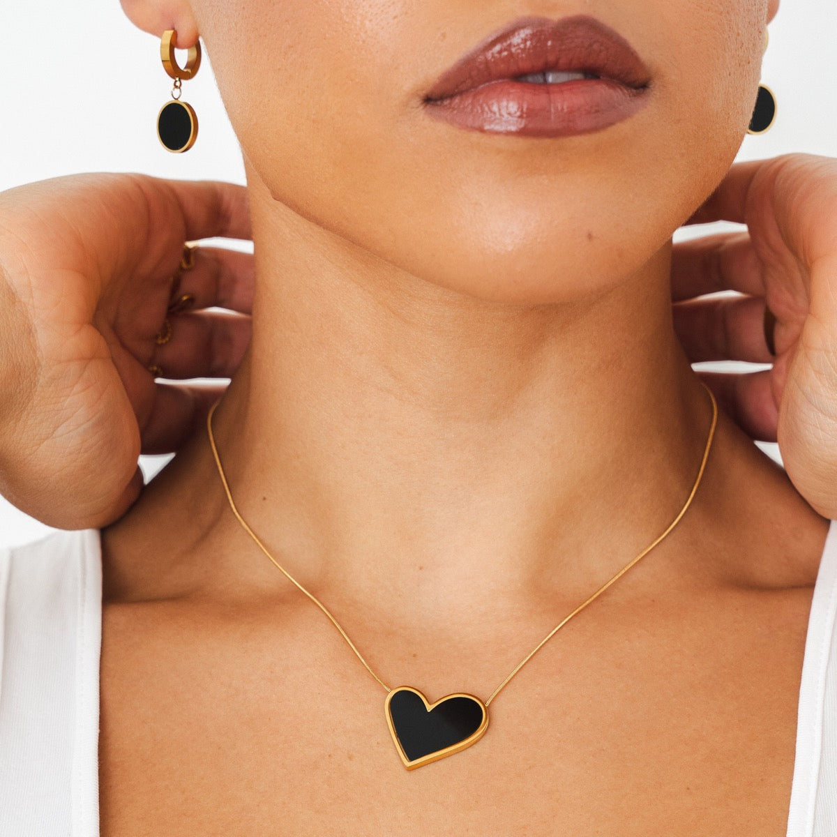Noir Huggie Hoop Pendant Earrings