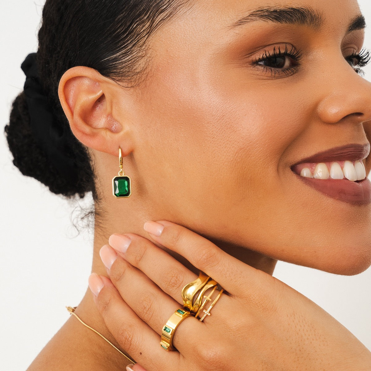 Tropez Huggie Hoop Earrings - Gold/Green