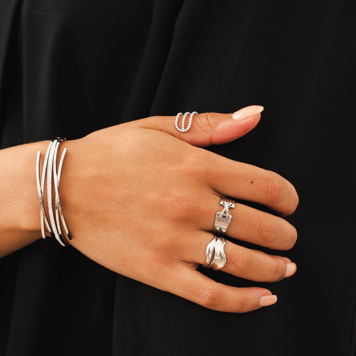 Sculpture Adjustable Ring - Silver