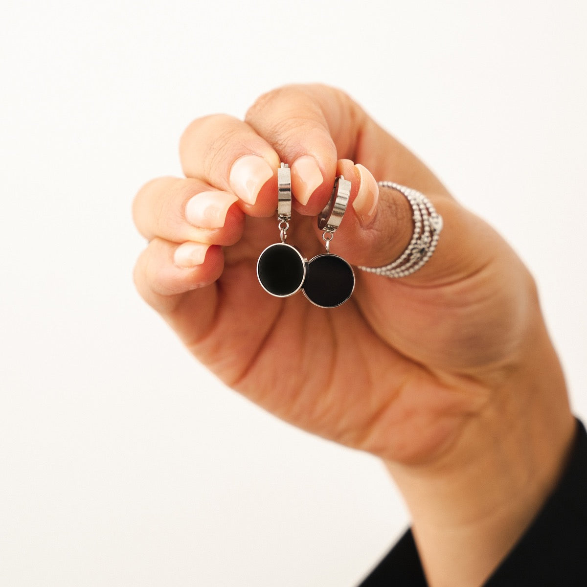 Noir Pendant Earrings - Silver