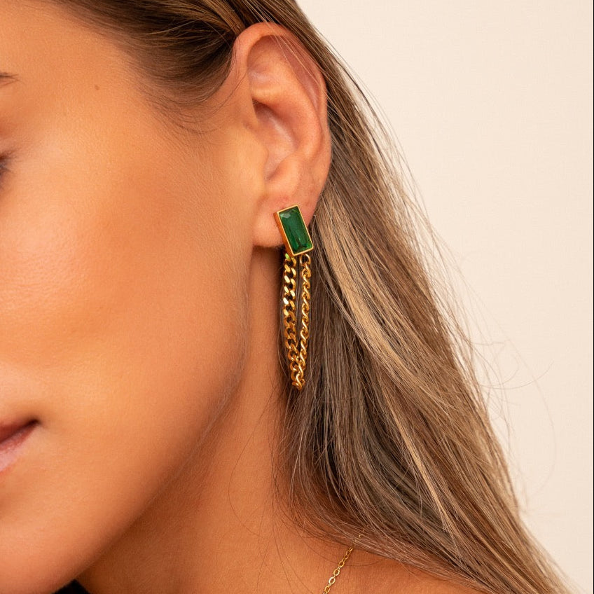 Emerald Cuban Dangle Earrings