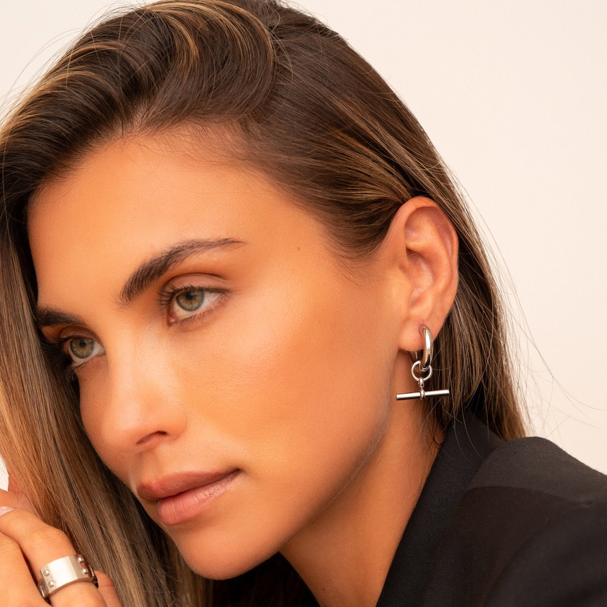 T-Bar Hoop Earrings - Silver