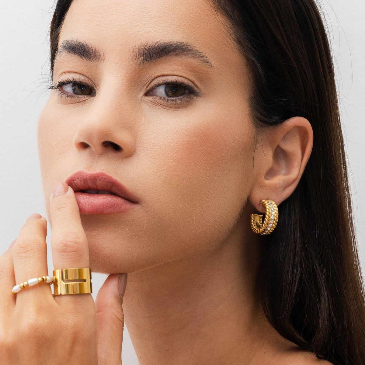 Curb Chain Stone Hoop Earrings