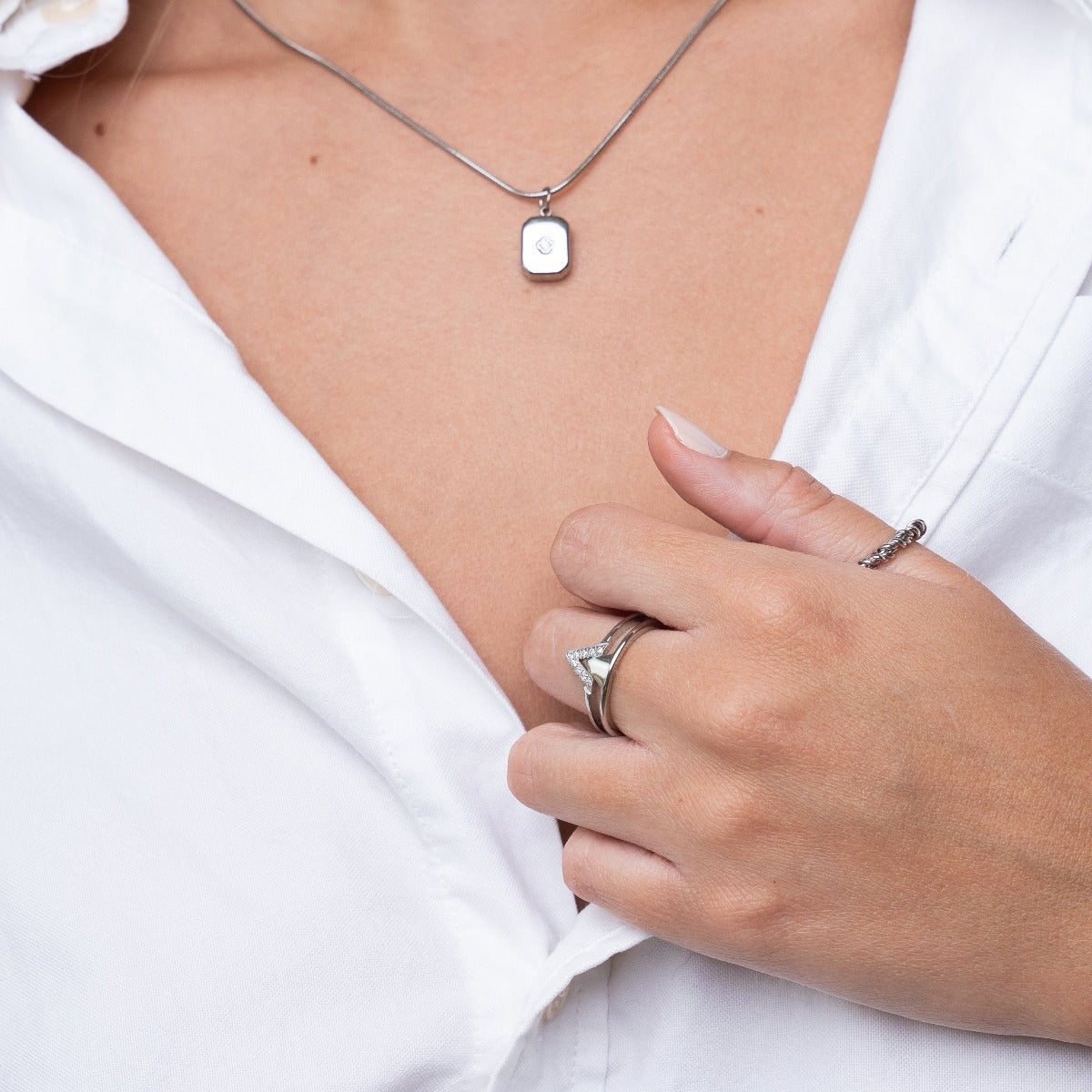 Nautical Stone Pendant Necklace - Silver