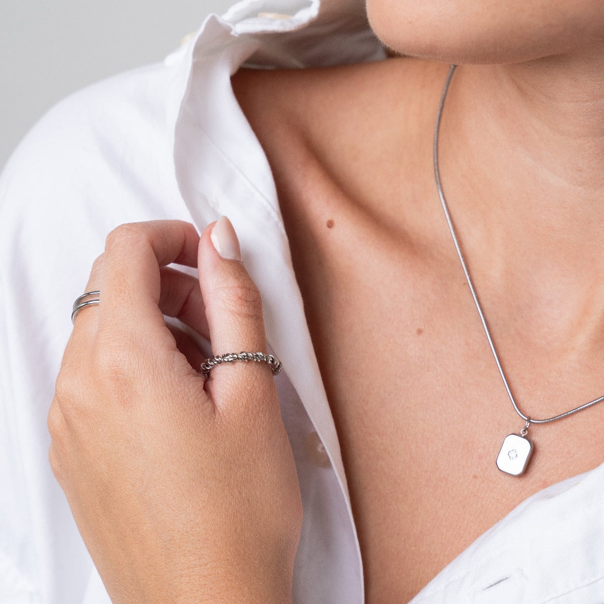 Nautical Stone Pendant Necklace - Silver