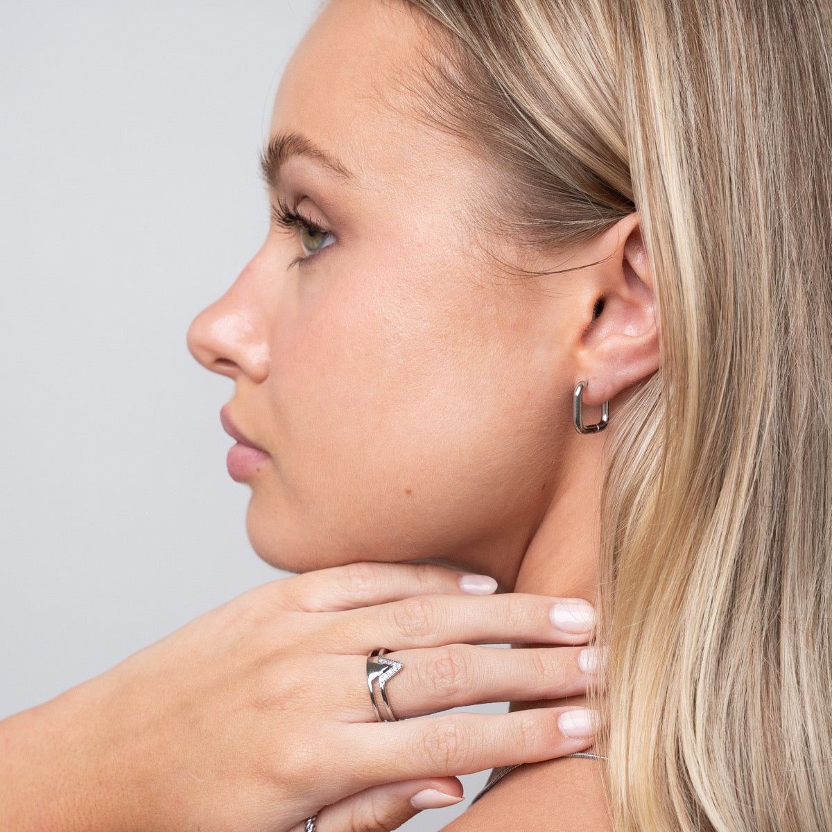 Square Huggie Hoop Earring - Silver