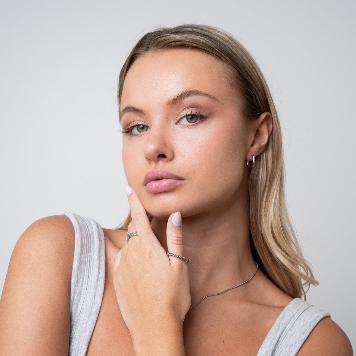 Square Huggie Hoop Earring - Silver