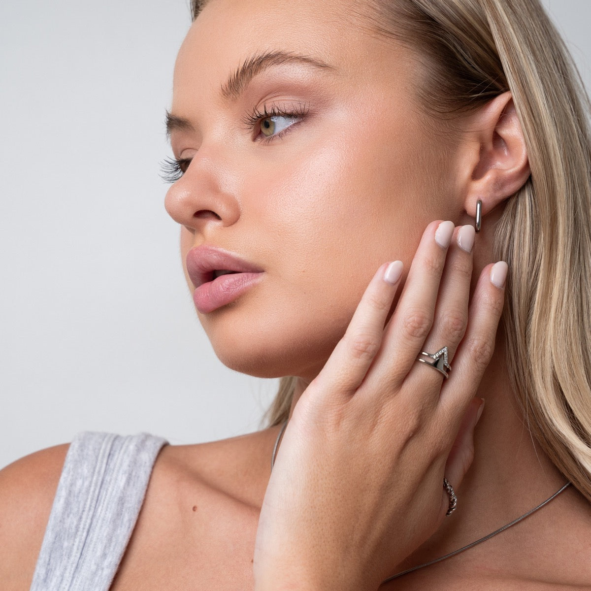 Square Huggie Hoop Earring - Silver