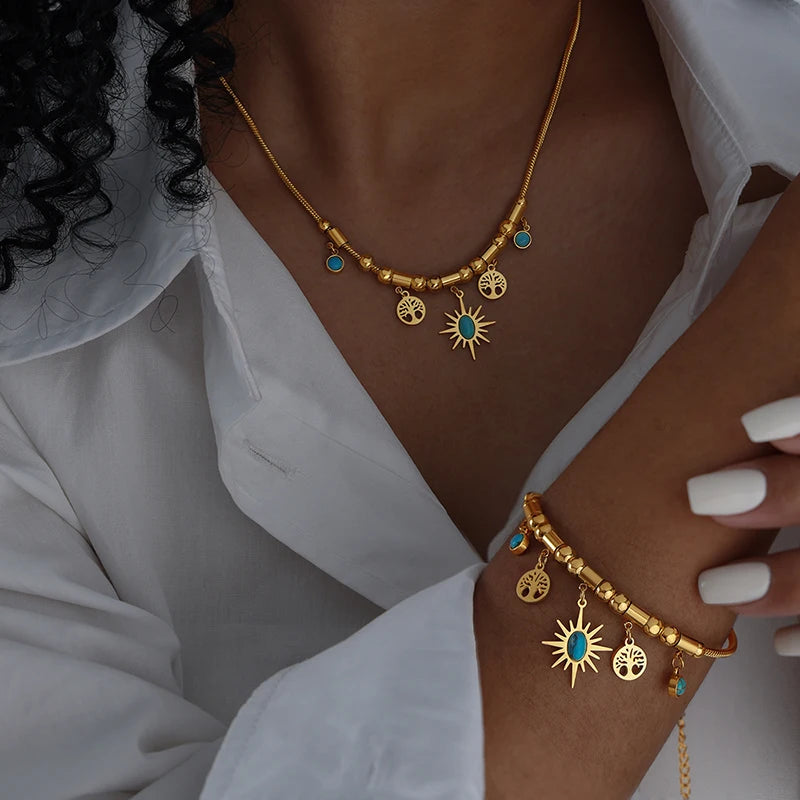 Elara Sun Necklace + Free Bracelet