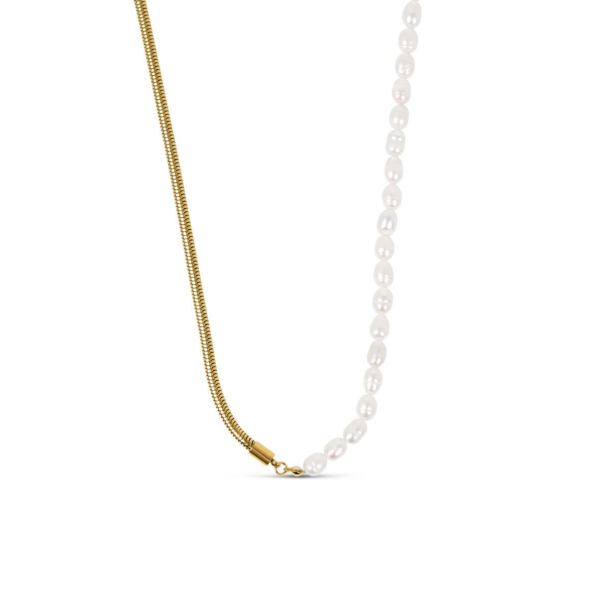 Rounded Snake Chain Pearl Necklace
