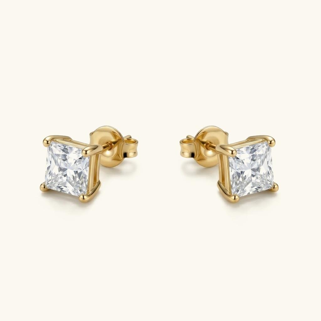 March Solitaire Gold Earrings
