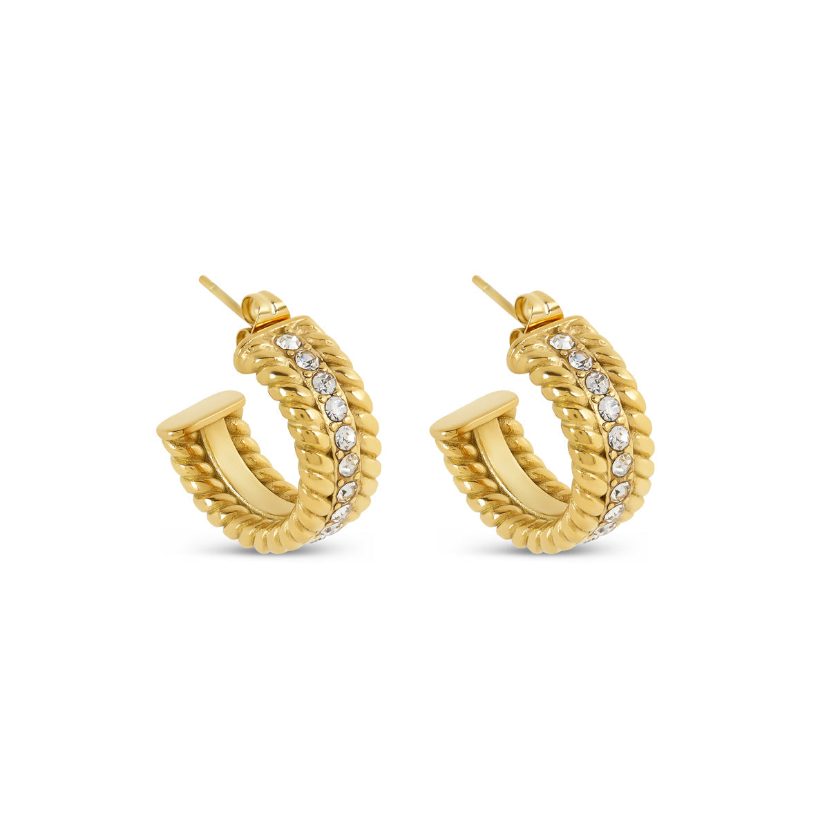 Curb Chain Stone Hoop Earrings