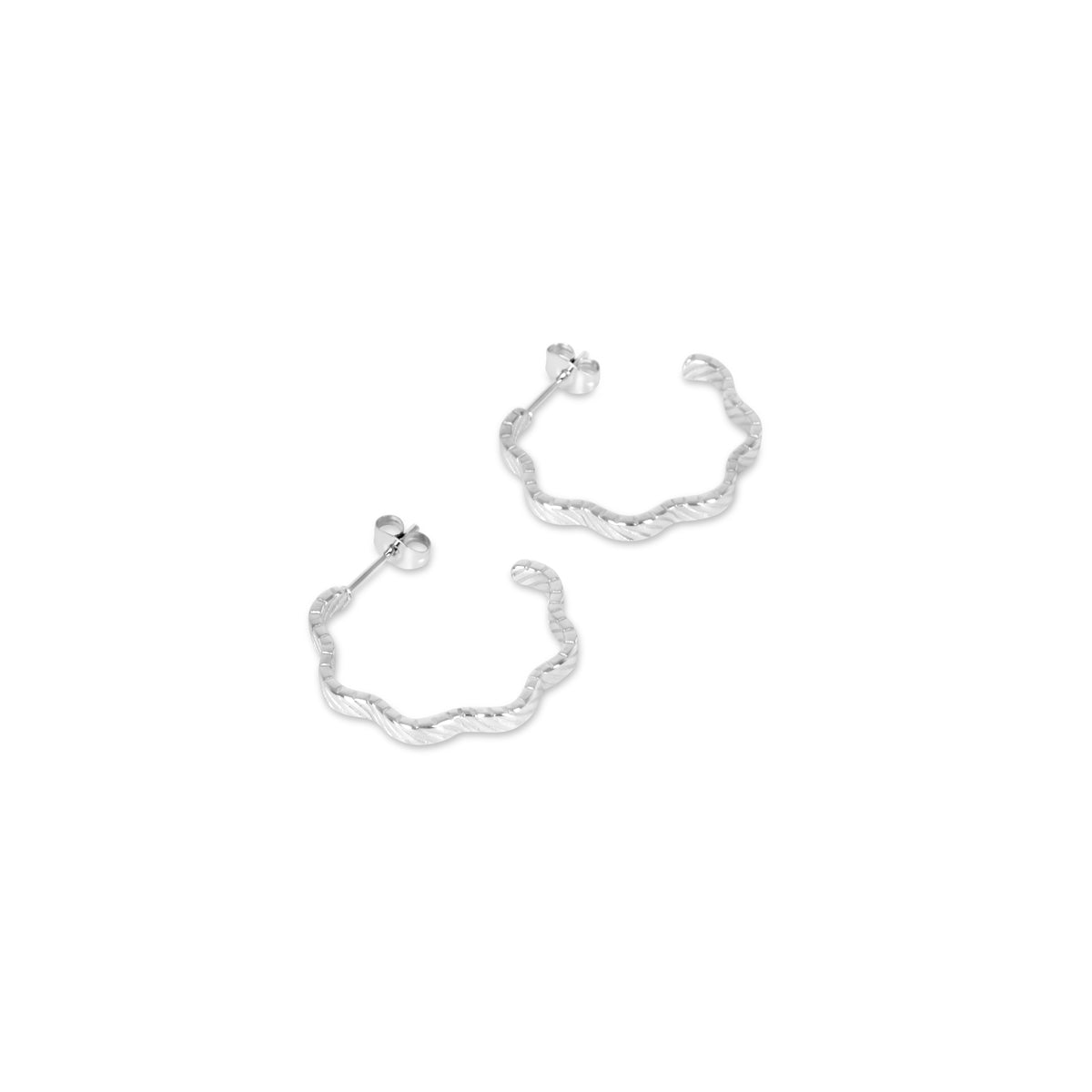 Asymetrical Textured Hoop Earrings - Silver