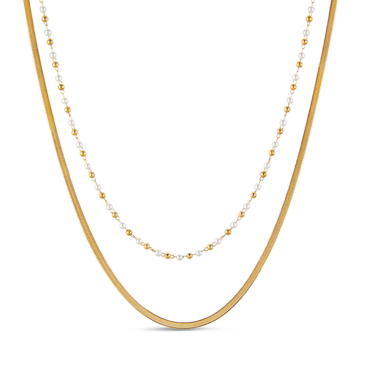 Contrast Pearl Layered Snake Chain Necklace