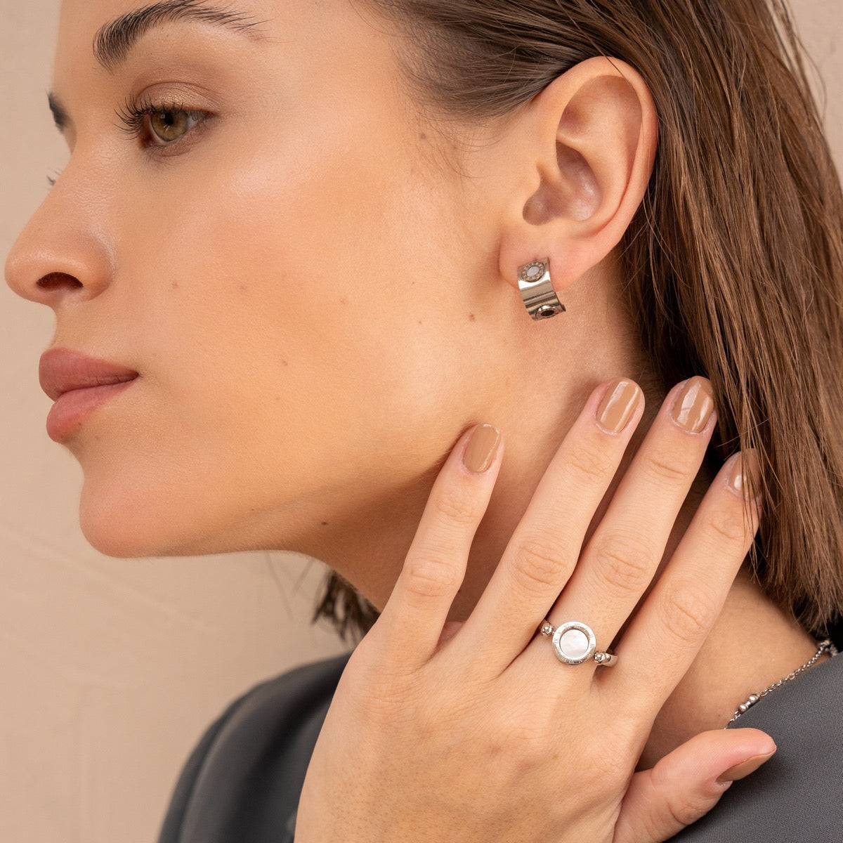 Monochrome Numeral Stud Earrings - Silver