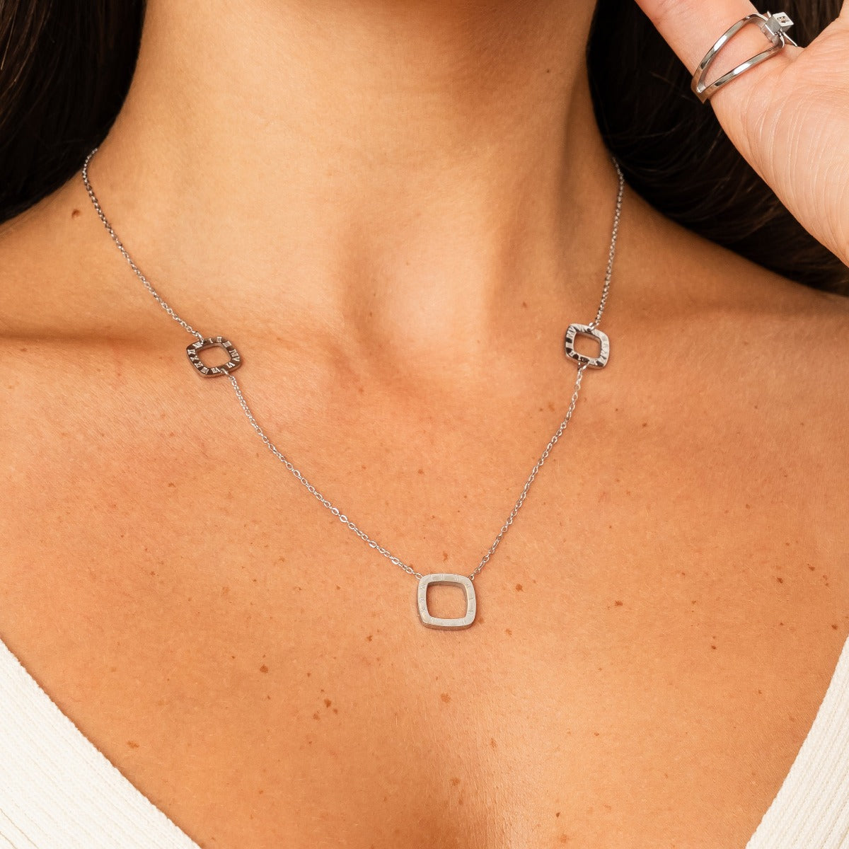 Square Regina Numeral Pendant Necklace - Silver