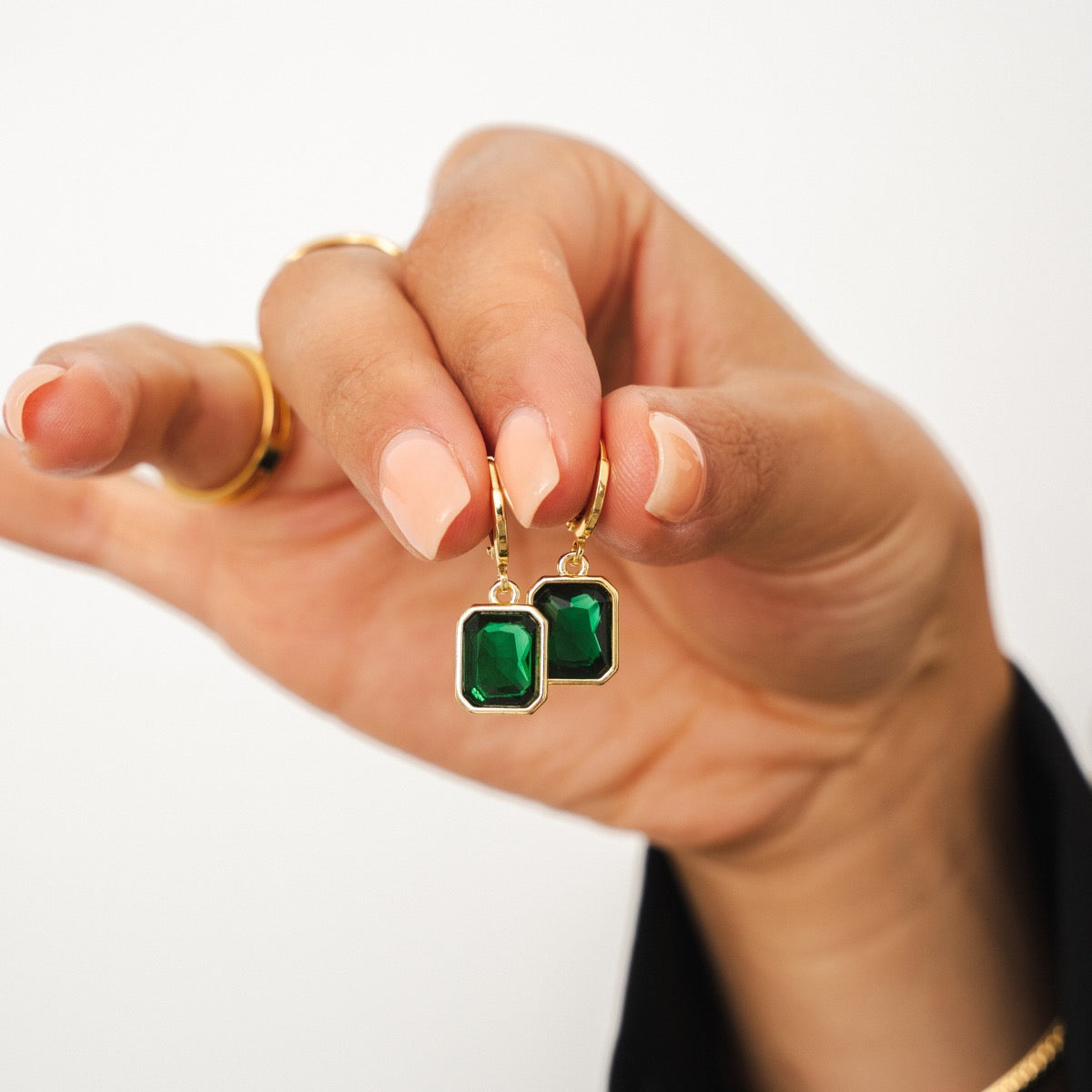 Tropez Huggie Hoop Earrings - Gold/Green