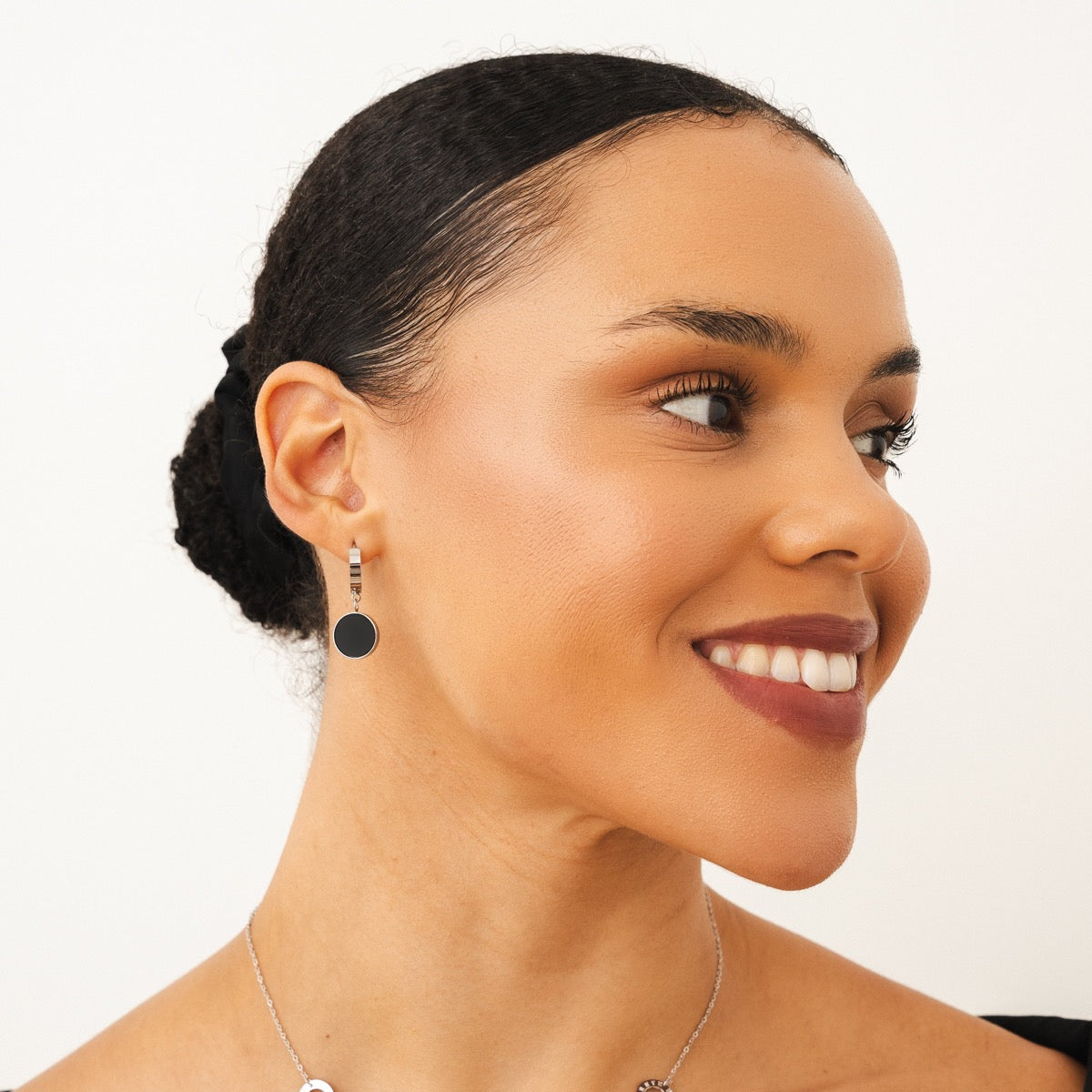 Noir Pendant Earrings - Silver