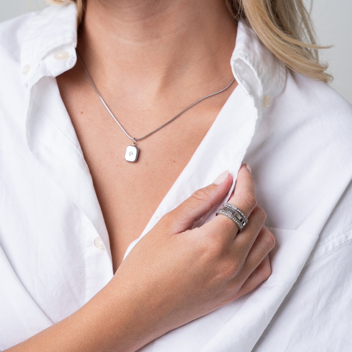 Nautical Stone Pendant Necklace - Silver