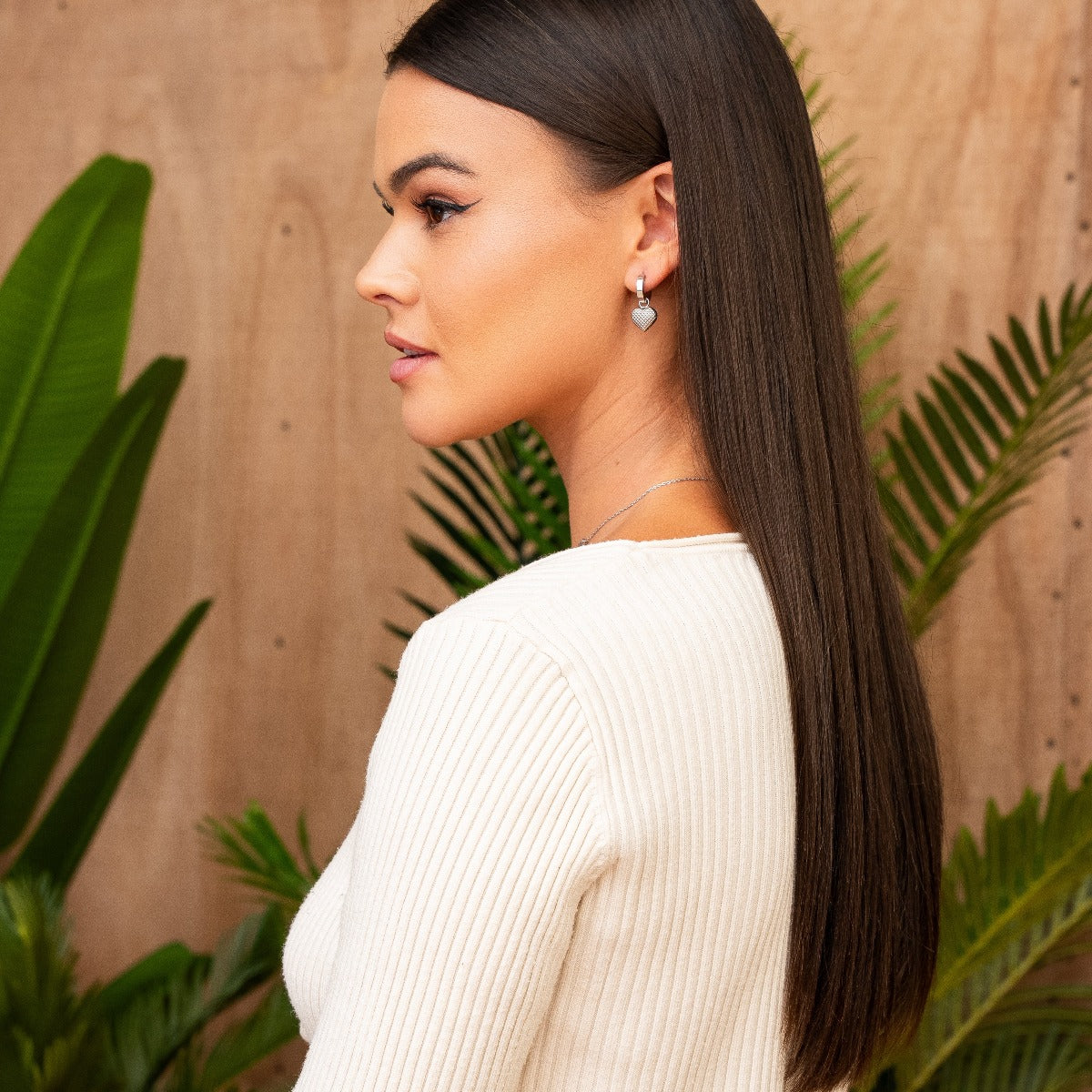 Heart Pendant Huggie Earrings - Silver